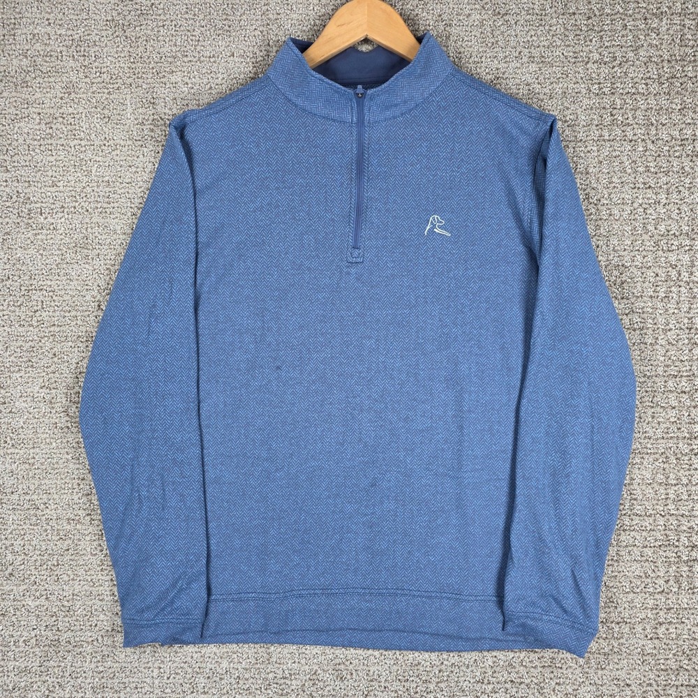 Rhoback Mens Medium Blue Herringbone Performance 1/4 Zip Pullover Sweater Golf